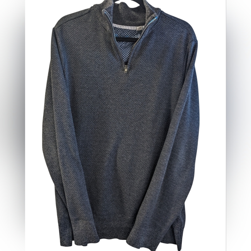 Robert Graham Charcoal 1/4 Zip-Up Sweater Great Heathered Knit Size XL